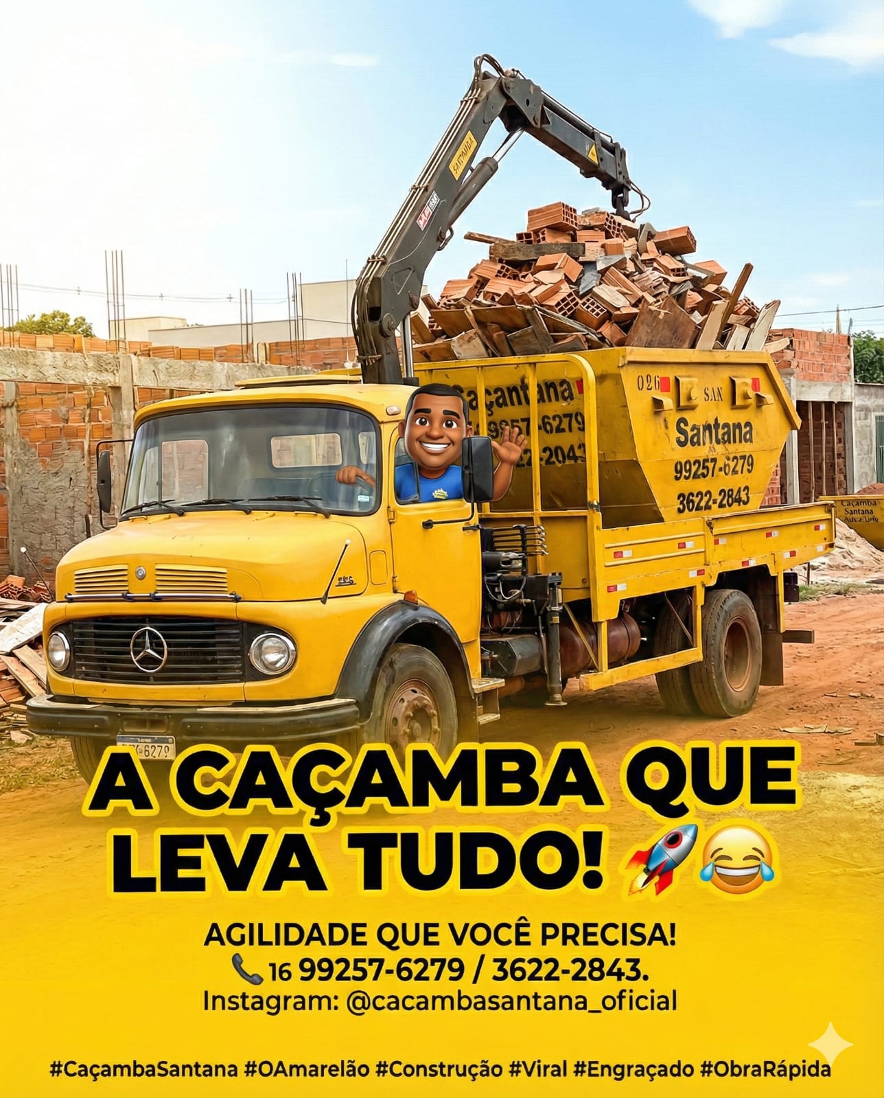 Caçamba Santana recolhendo entulho de construção